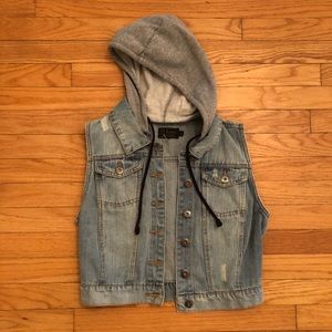 Cropped Hooded Jean Vest